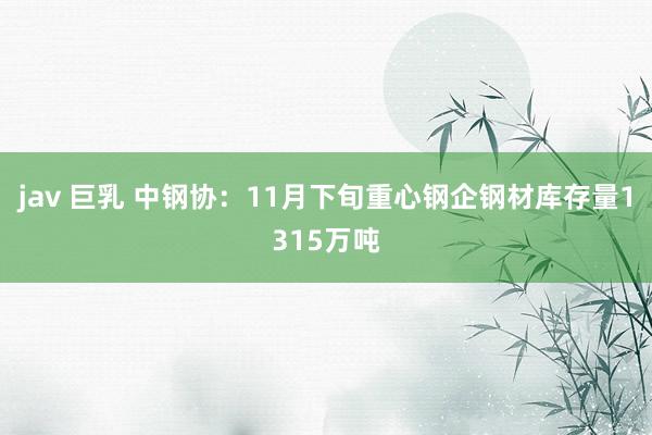 jav 巨乳 中钢协：11月下旬重心钢企钢材库存量1315万吨