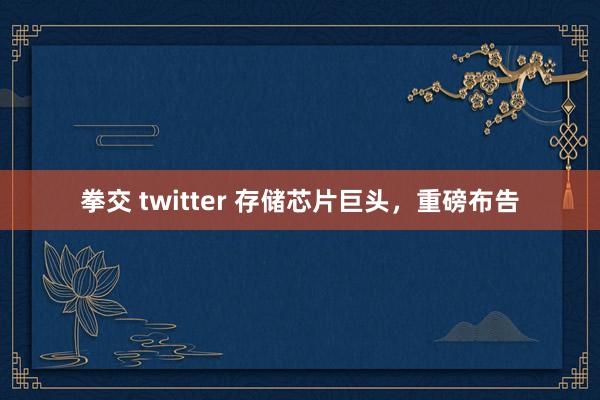 拳交 twitter 存储芯片巨头，重磅布告